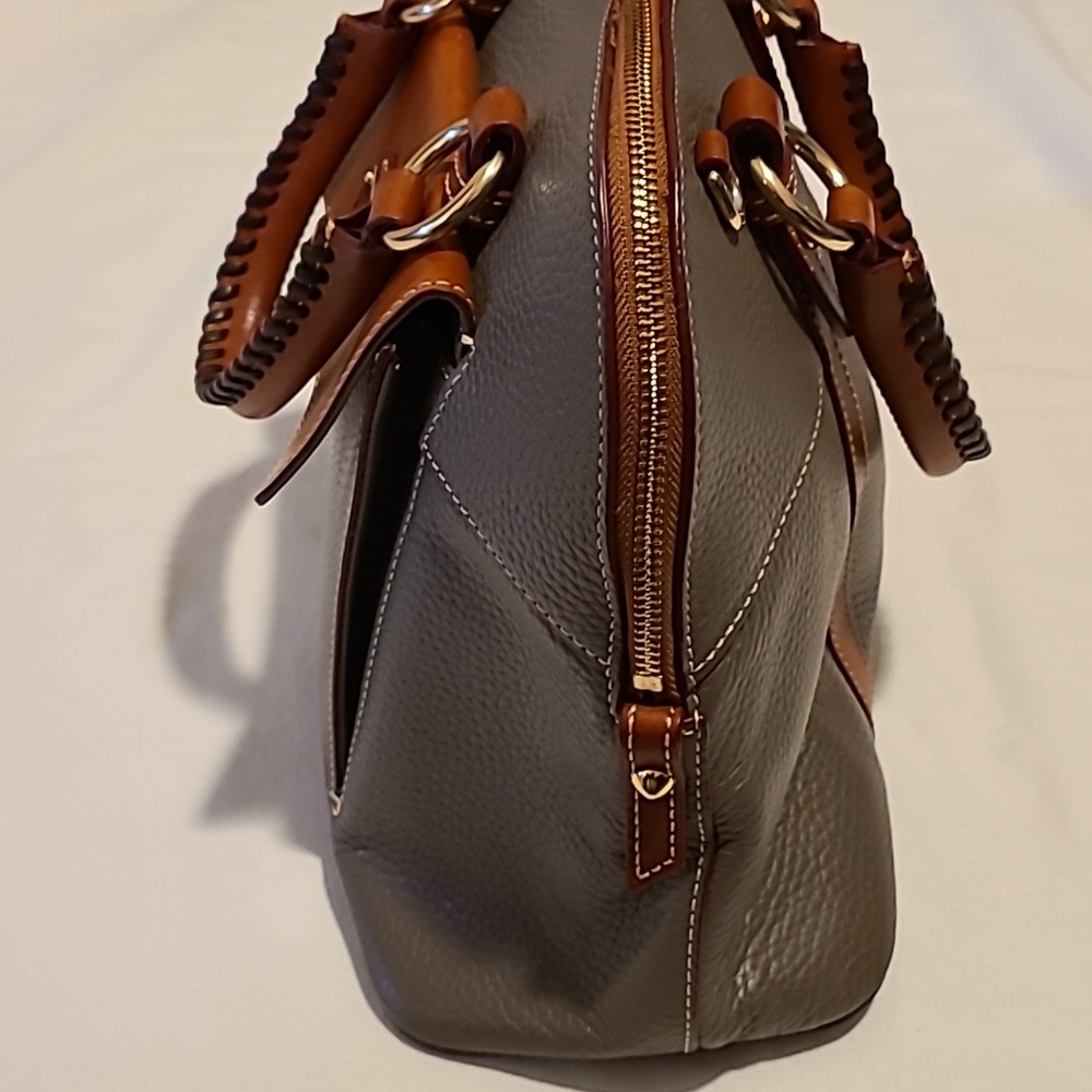 Dooney & Bourke Aubrey Satchel Purse Grey Brown Leather Bag Pebbled - Picture 4 of 16